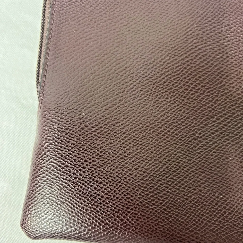 Coach Storypouch Pebbled Leather Zip Clutch Pouch Dark Burgundy Pink Creed Logo‎